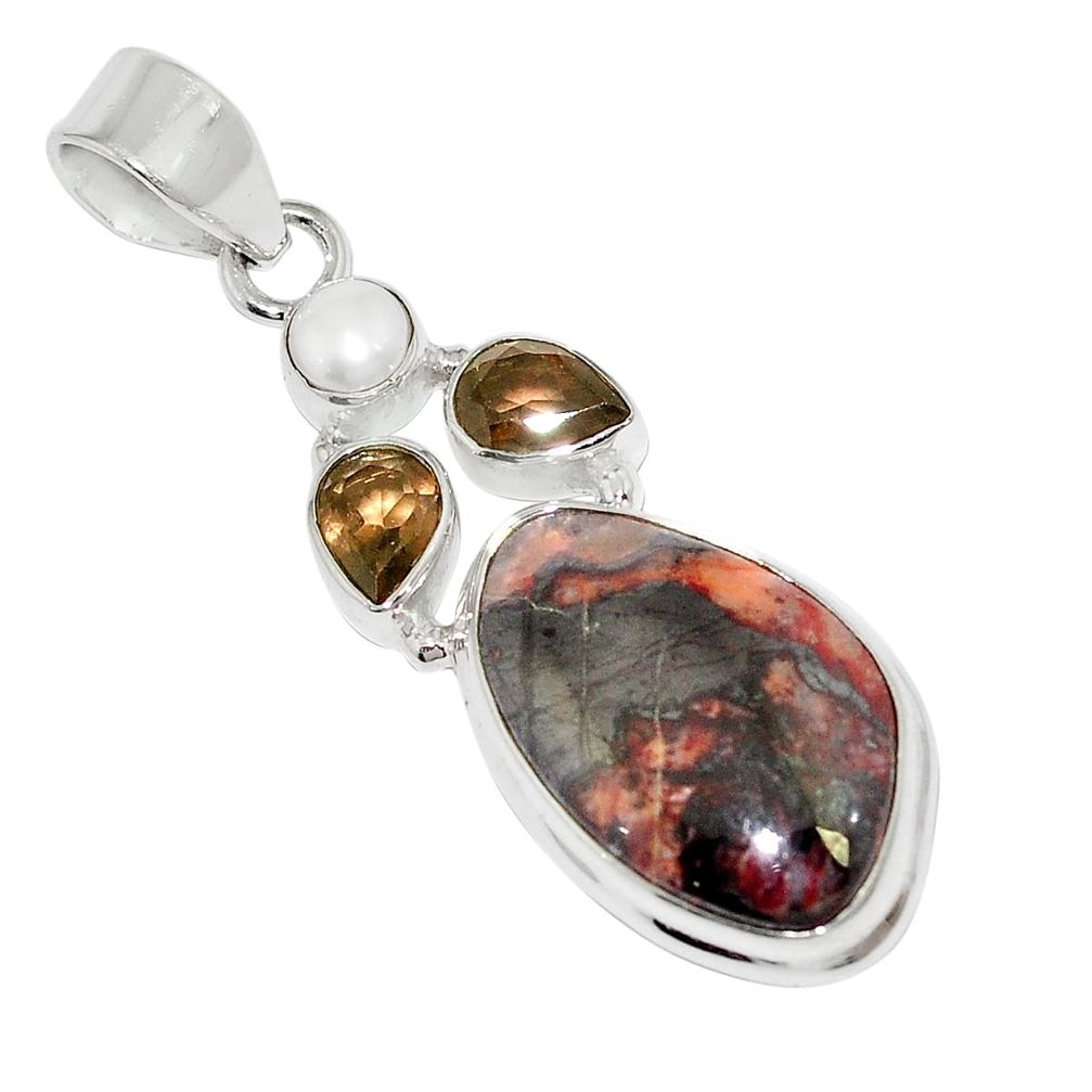 Natural brown boulder opal smoky topaz 925 silver pendant m57472