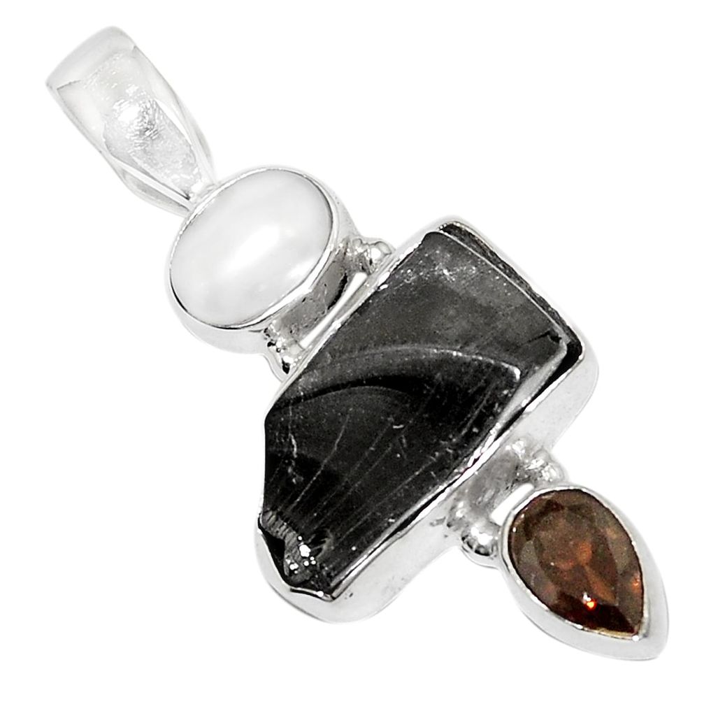 Natural black shungite onyx 925 sterling silver pendant jewelry m57481