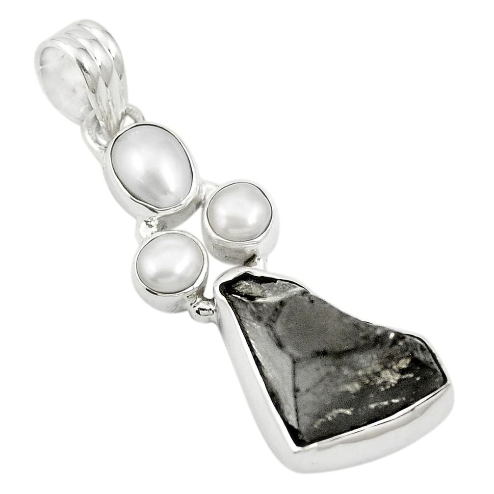 925 sterling silver natural black shungite white pearl pendant jewelry m57484