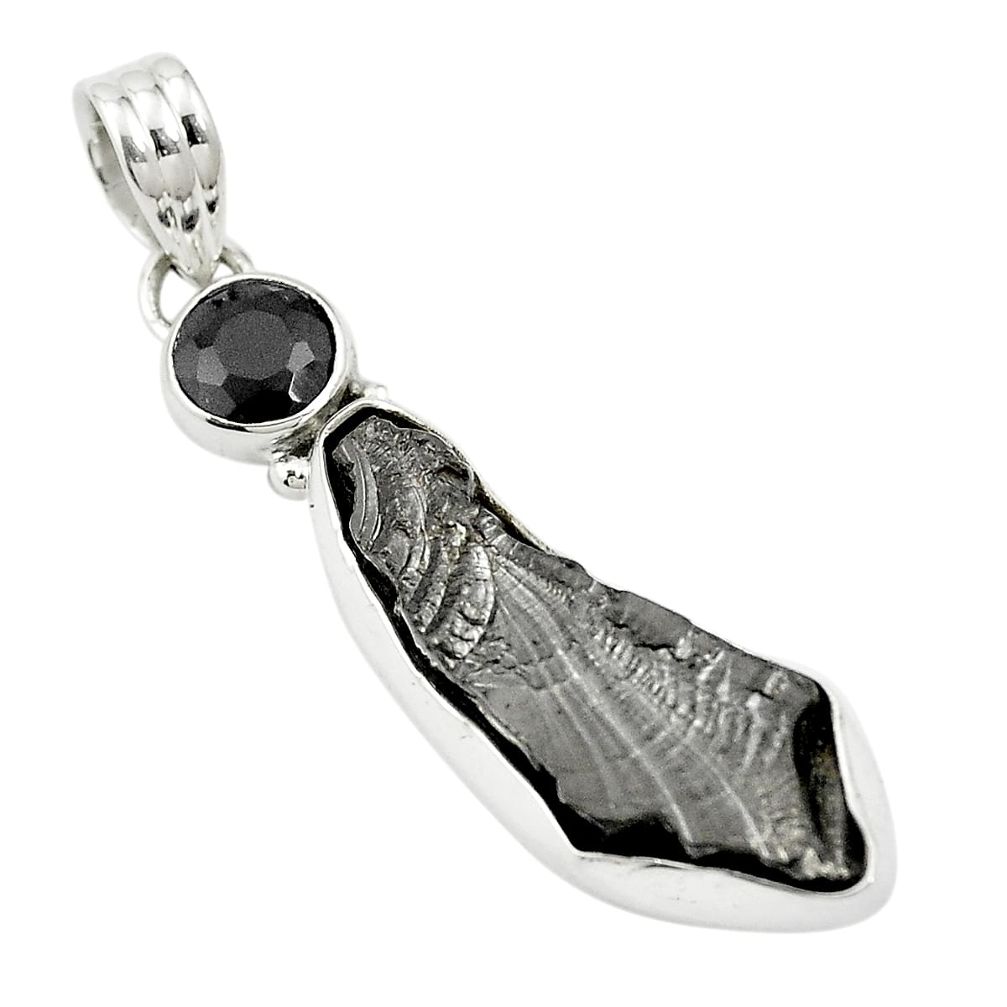 Natural black shungite onyx 925 sterling silver pendant jewelry m57487