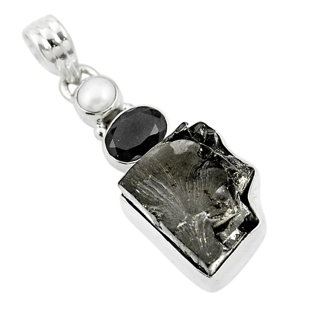 Natural black shungite onyx 925 sterling silver pendant jewelry m57492