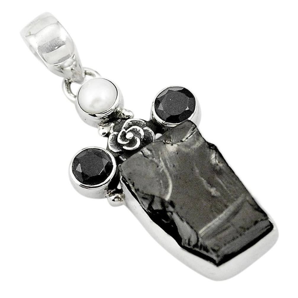 Natural black shungite onyx 925 sterling silver pendant jewelry m57497