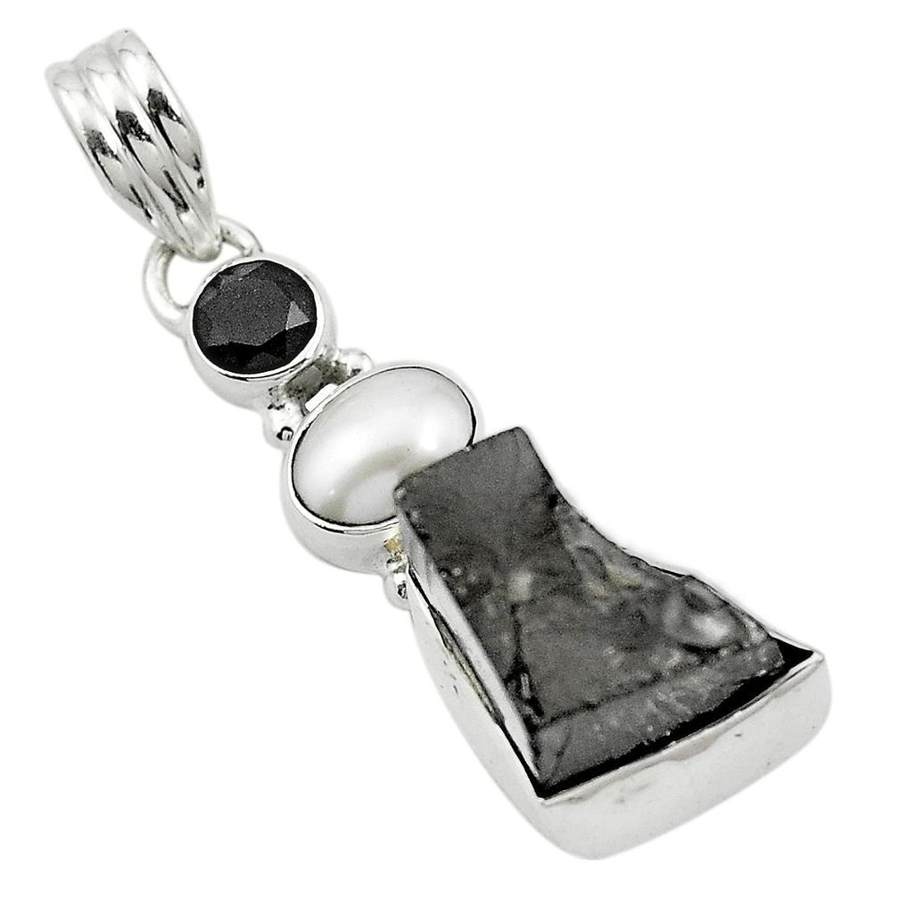 Natural black shungite onyx 925 sterling silver pendant jewelry m57498
