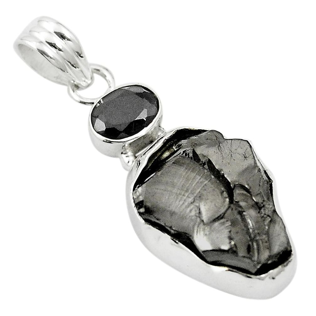 Natural black shungite onyx 925 sterling silver pendant jewelry m57499