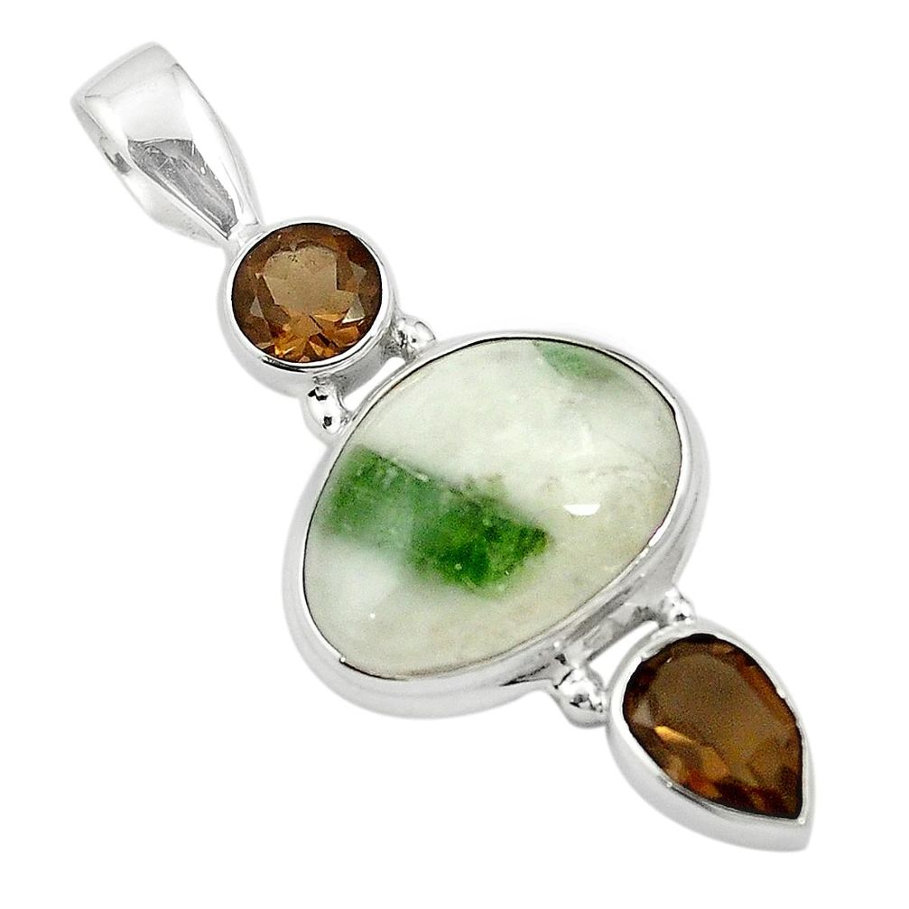 Natural green tourmaline in quartz 925 silver pendant jewelry m57508