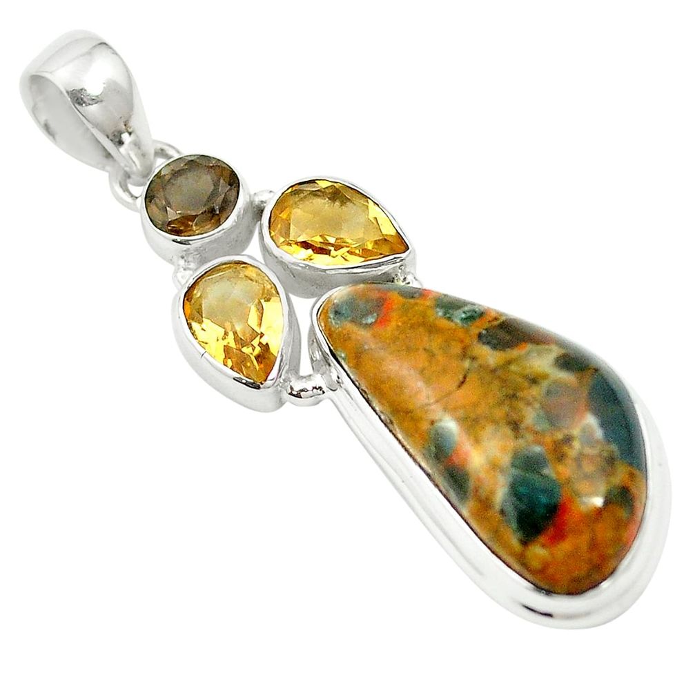 Natural orange apatite (madagascar) citrine 925 silver pendant m57542