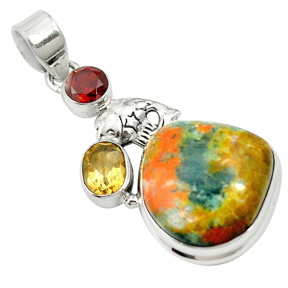 Natural orange apatite (madagascar) 925 silver fish pendant jewelry m57546