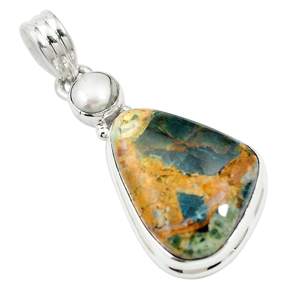 Natural orange apatite (madagascar) pearl 925 silver pendant m57550