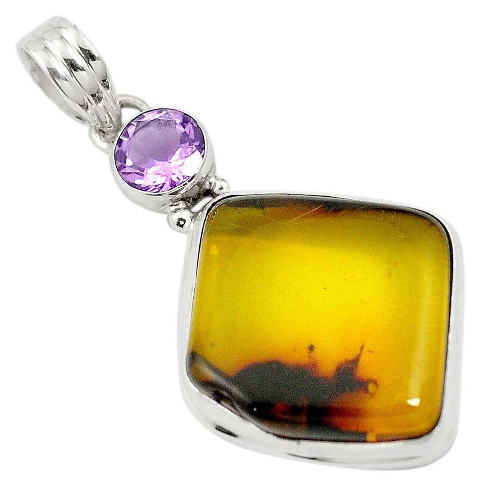 Natural green amber from colombia amethyst 925 silver pendant m57562