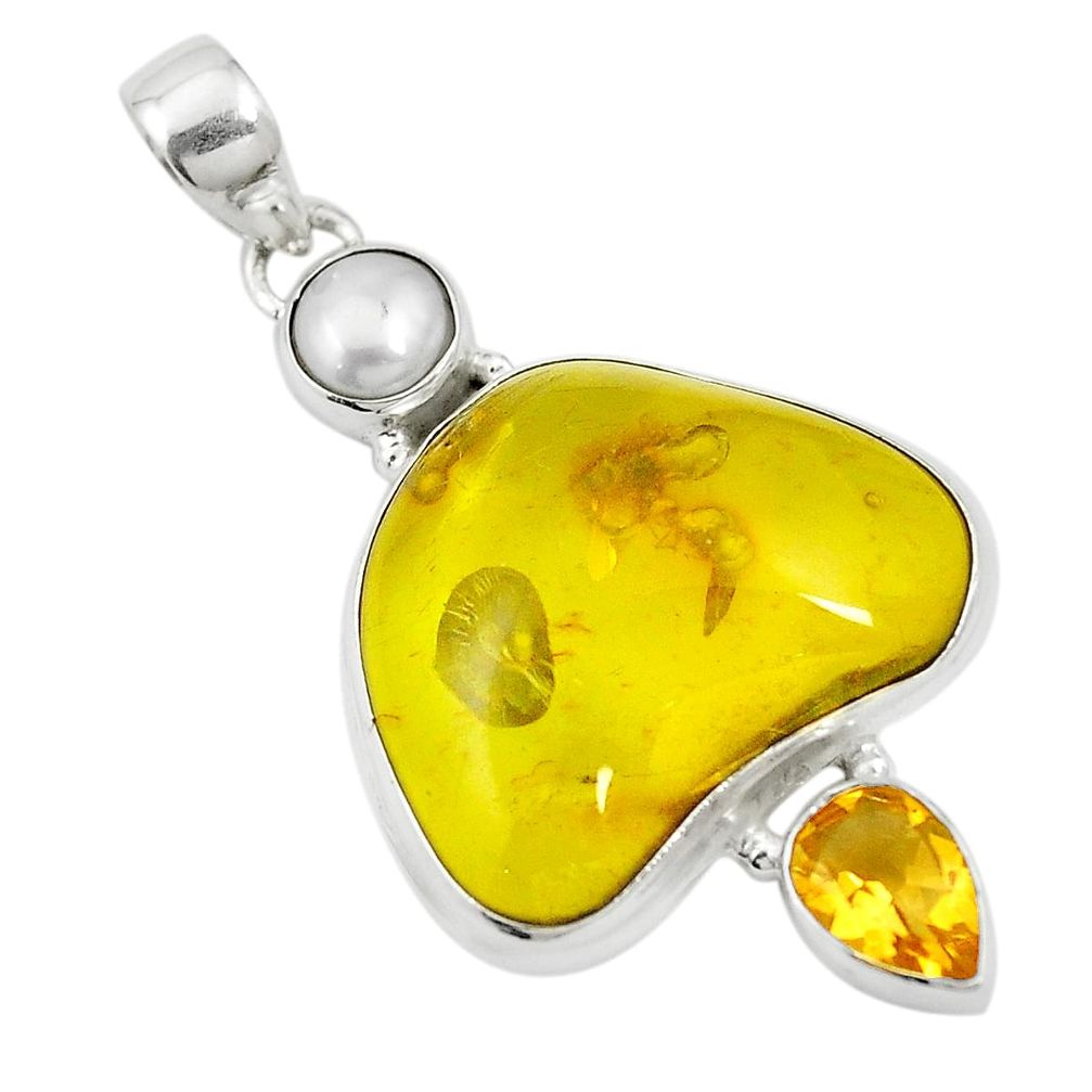 Natural green amber from colombia citrine 925 silver pendant m57567