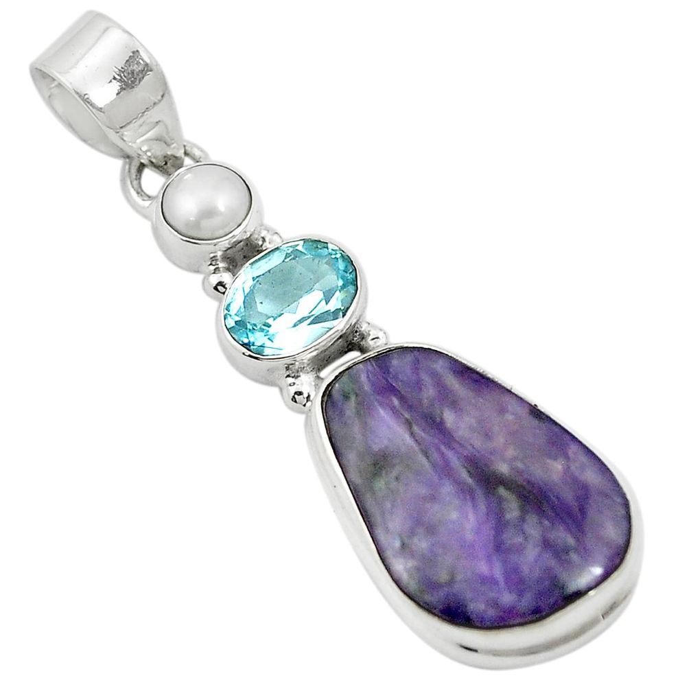 925 silver natural purple charoite (siberian) topaz pendant jewelry m57575