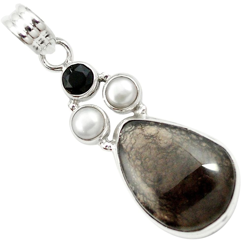 925 sterling silver natural brown agni manitite onyx pearl pendant m57584