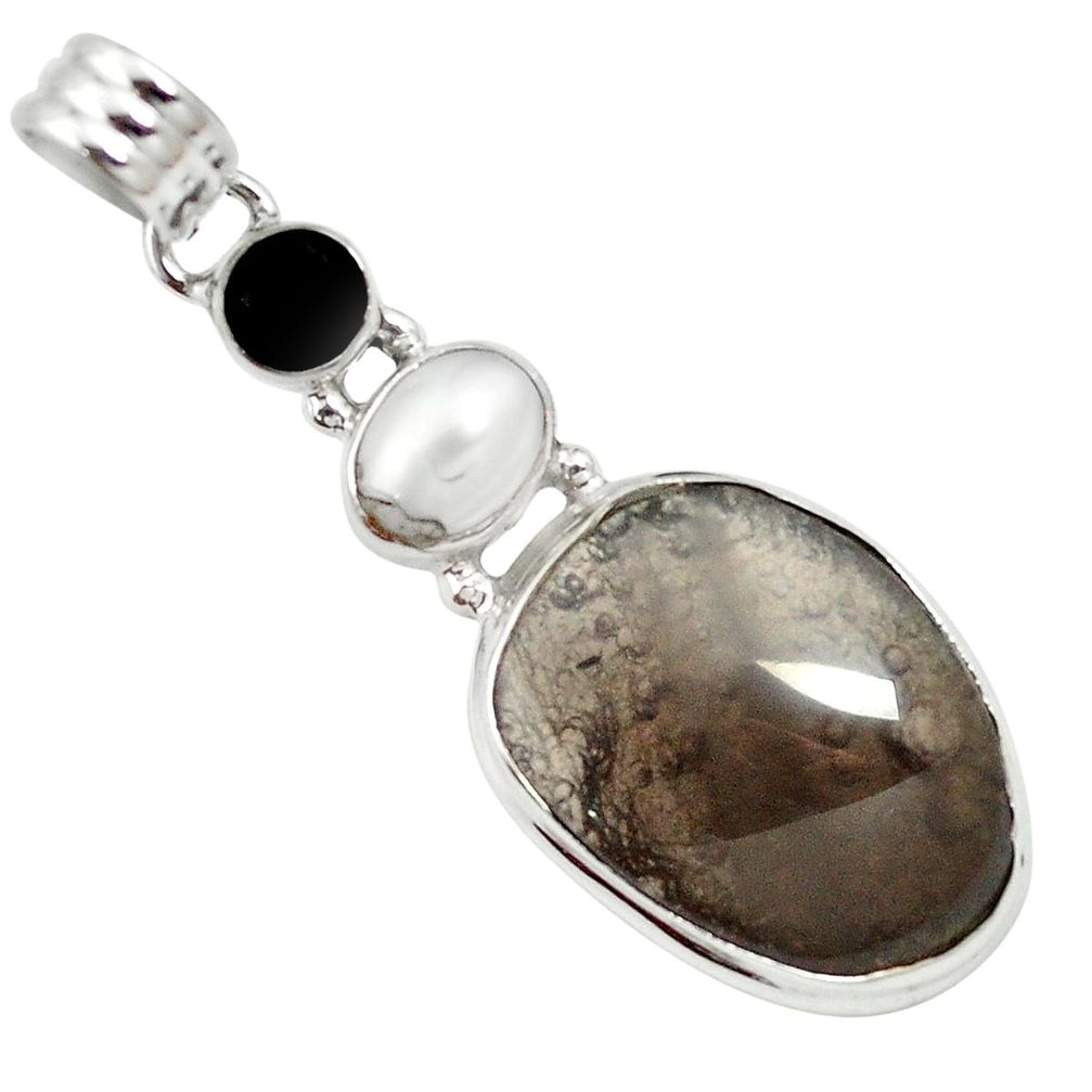 Natural brown agni manitite onyx 925 sterling silver pendant m57585