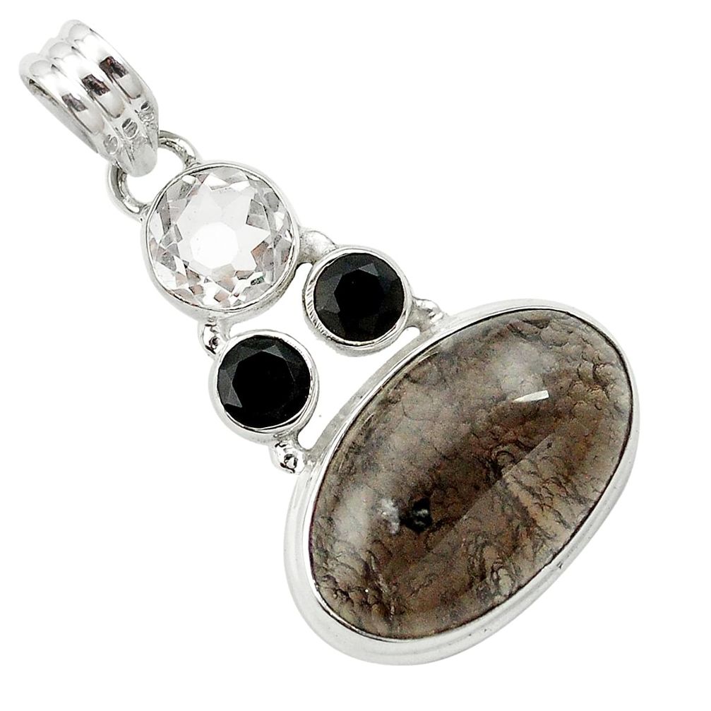Natural brown agni manitite onyx 925 sterling silver pendant m57589