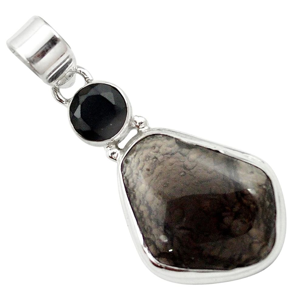 Natural brown agni manitite onyx 925 sterling silver pendant m57594