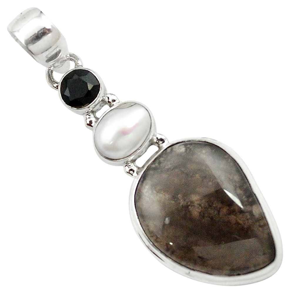 925 sterling silver natural brown agni manitite onyx pearl pendant m57595