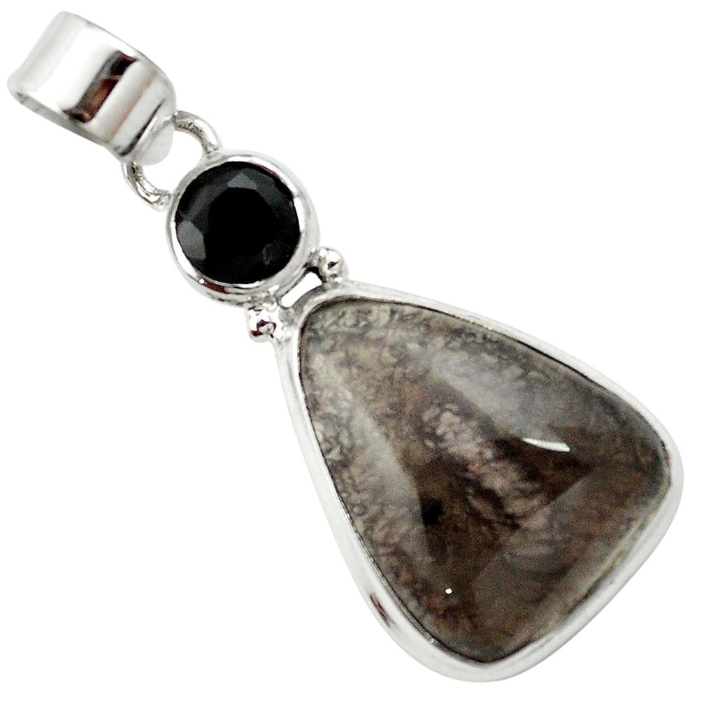Natural brown agni manitite onyx 925 sterling silver pendant m57597