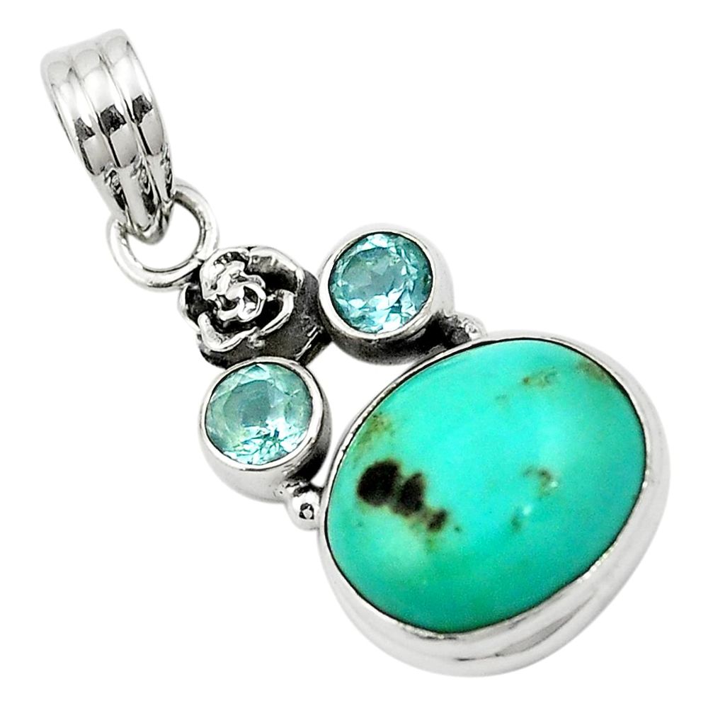 925 sterling silver natural green turquoise tibetan topaz pendant m57612