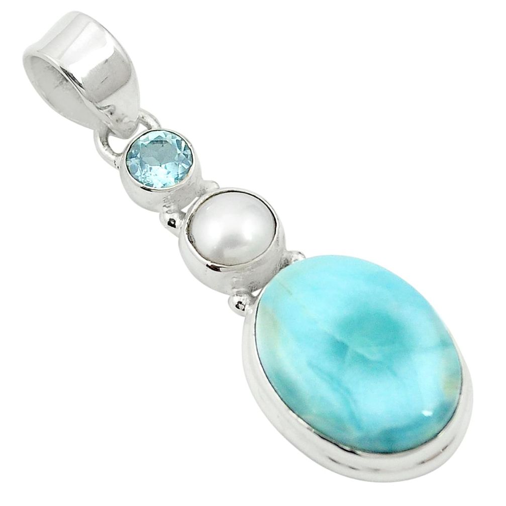 Natural blue larimar topaz 925 sterling silver pendant jewelry m57621