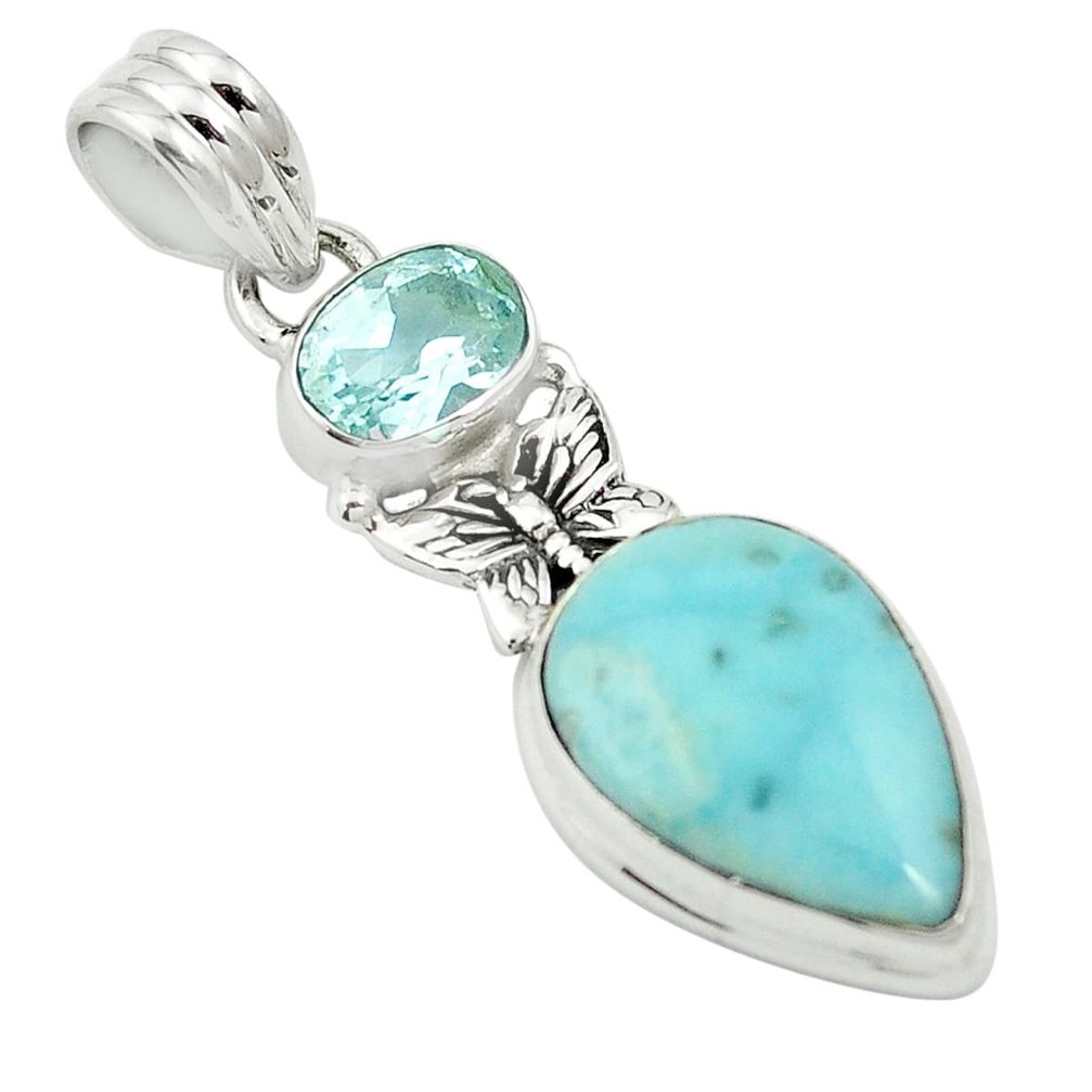 Natural blue larimar topaz 925 sterling silver butterfly pendant m57633