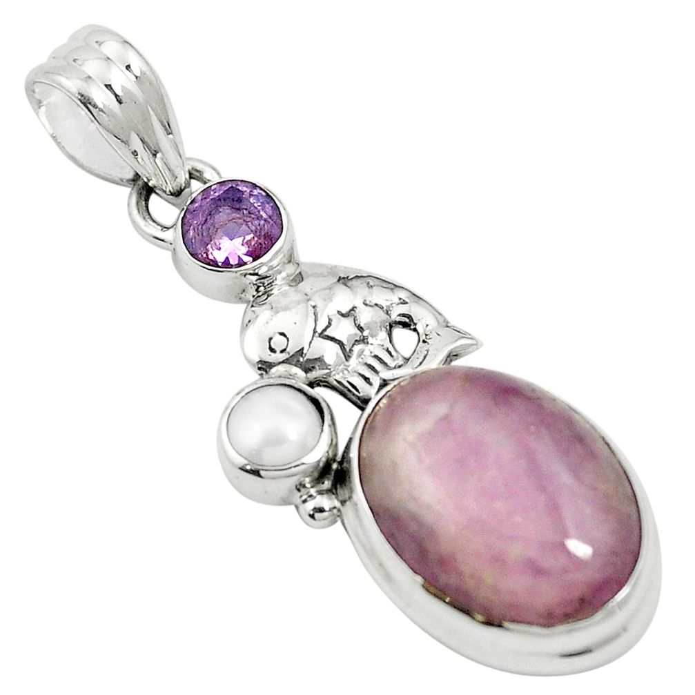 11.63cts natural pink kunzite amethyst 925 sterling silver fish pendant m57644