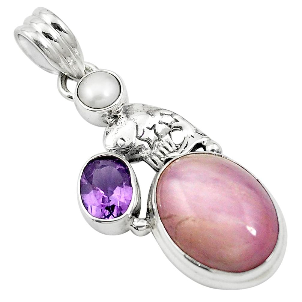 11.94cts natural pink kunzite amethyst 925 sterling silver fish pendant m57646