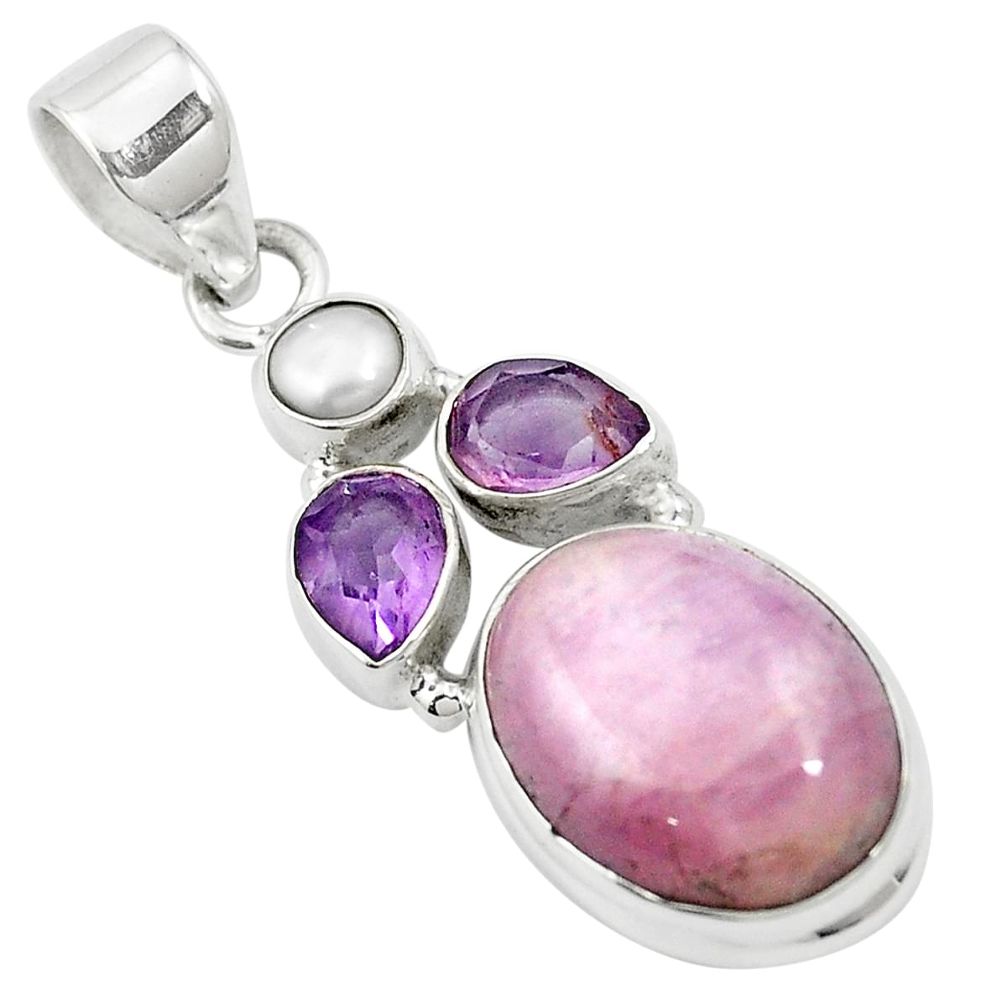 14.50cts natural pink kunzite amethyst 925 sterling silver pendant m57650