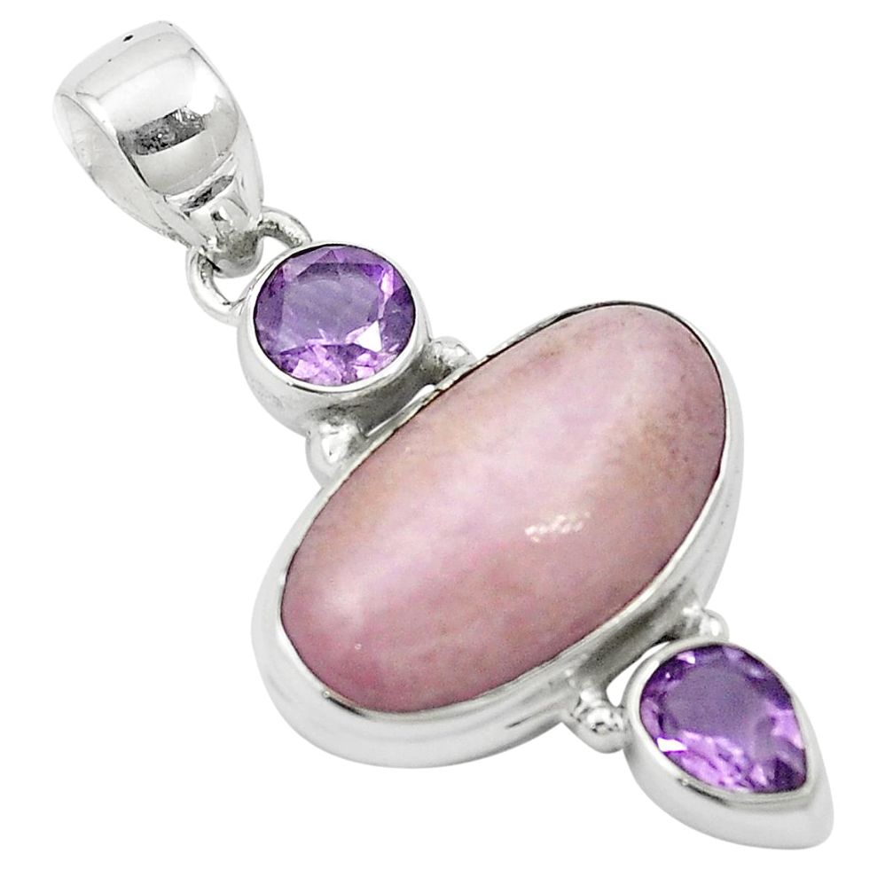 14.02cts natural pink kunzite amethyst 925 sterling silver pendant m57663