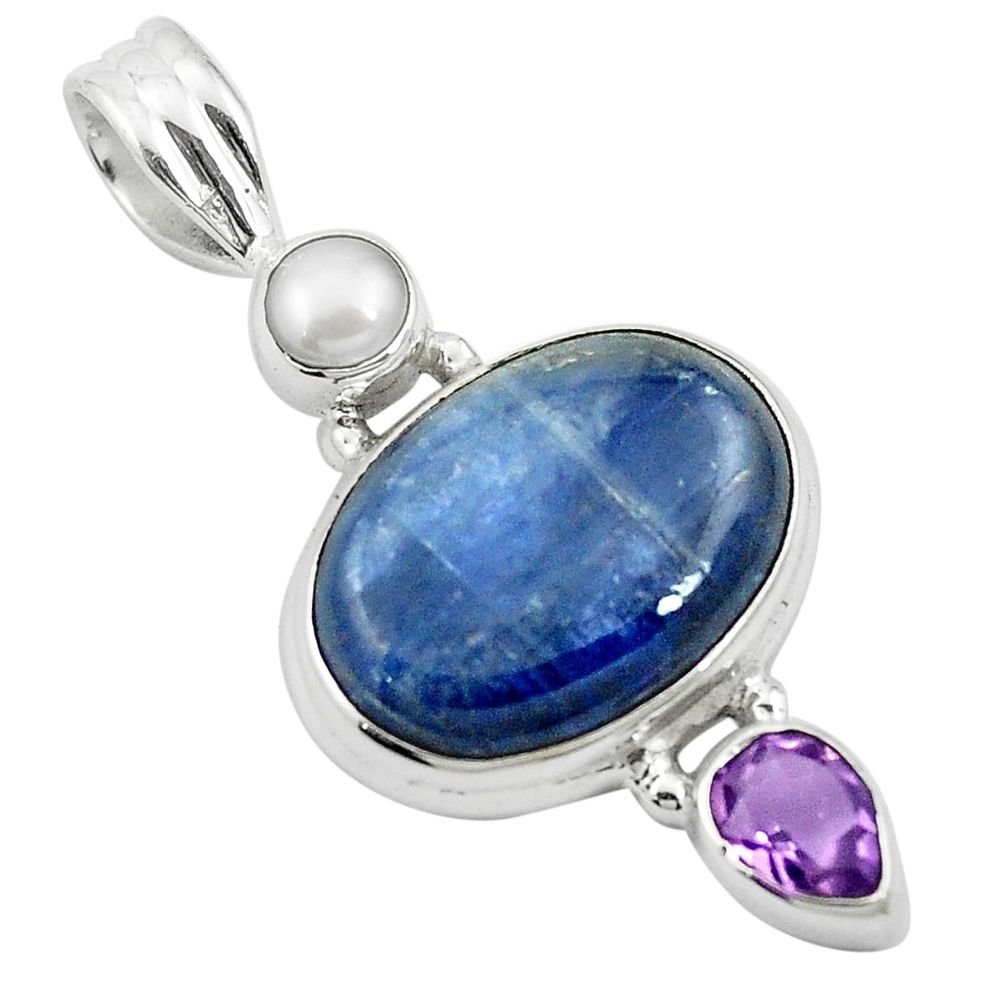 13.84cts natural blue kyanite amethyst 925 sterling silver pendant m57665