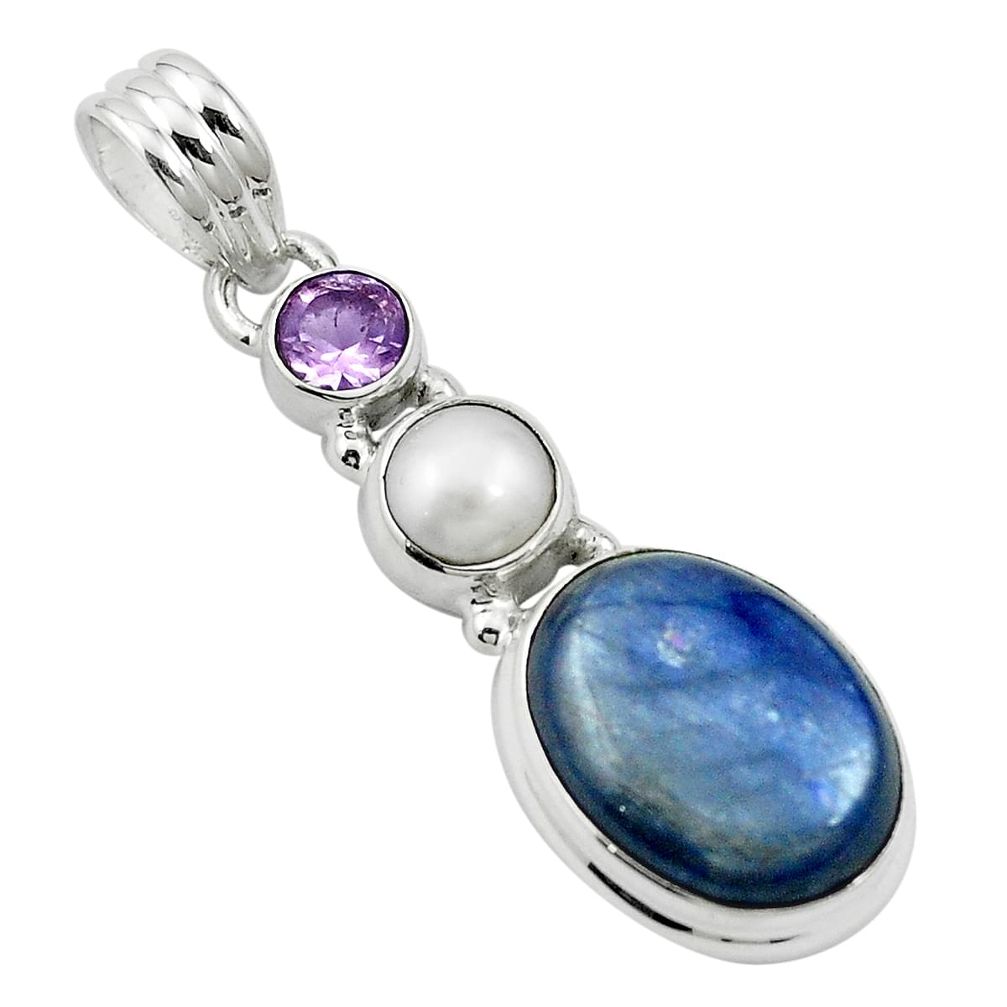 12.85cts natural blue kyanite amethyst 925 sterling silver pendant m57667