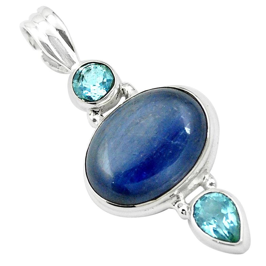 12.83cts natural blue kyanite topaz 925 sterling silver pendant jewelry m57669