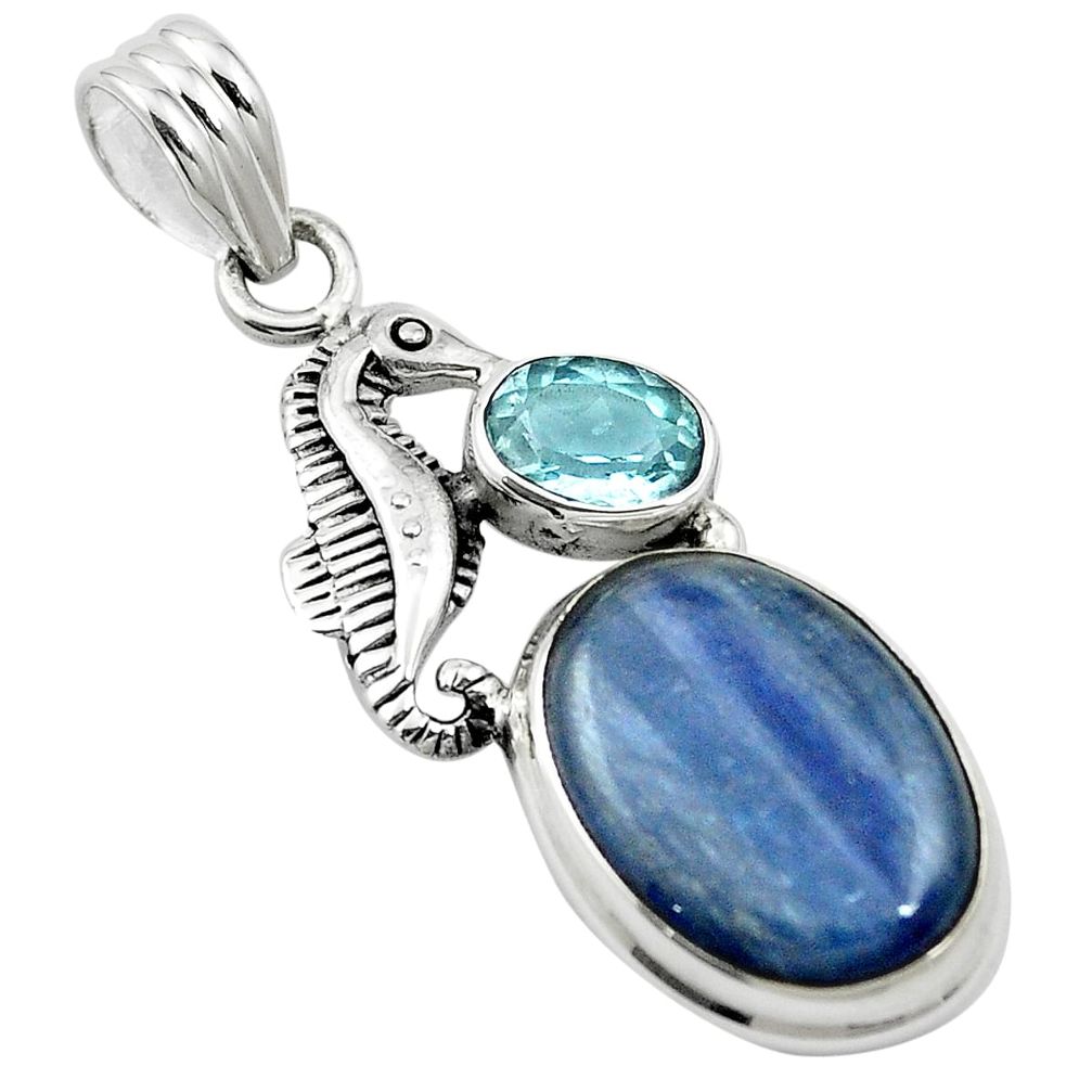 13.36cts natural blue kyanite topaz 925 sterling silver seahorse pendant m57680