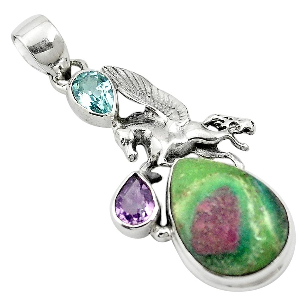 Natural pink ruby in fuchsite amethyst topaz 925 silver pendant m57682