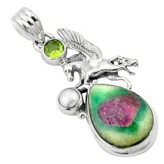 Natural pink ruby in fuchsite peridot 925 sterling silver pendant m57684