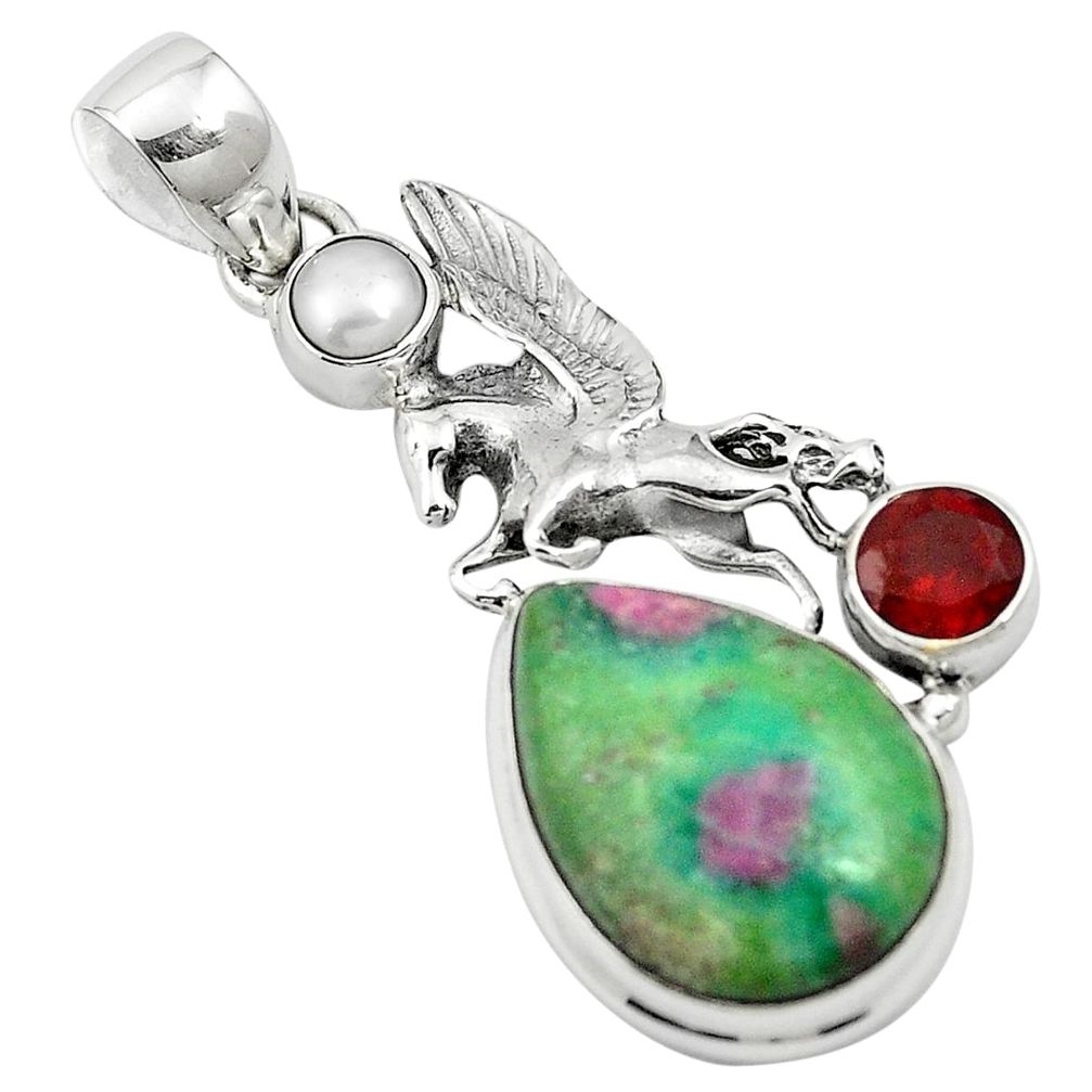 925 sterling silver natural pink ruby in fuchsite red garnet pendant m57685