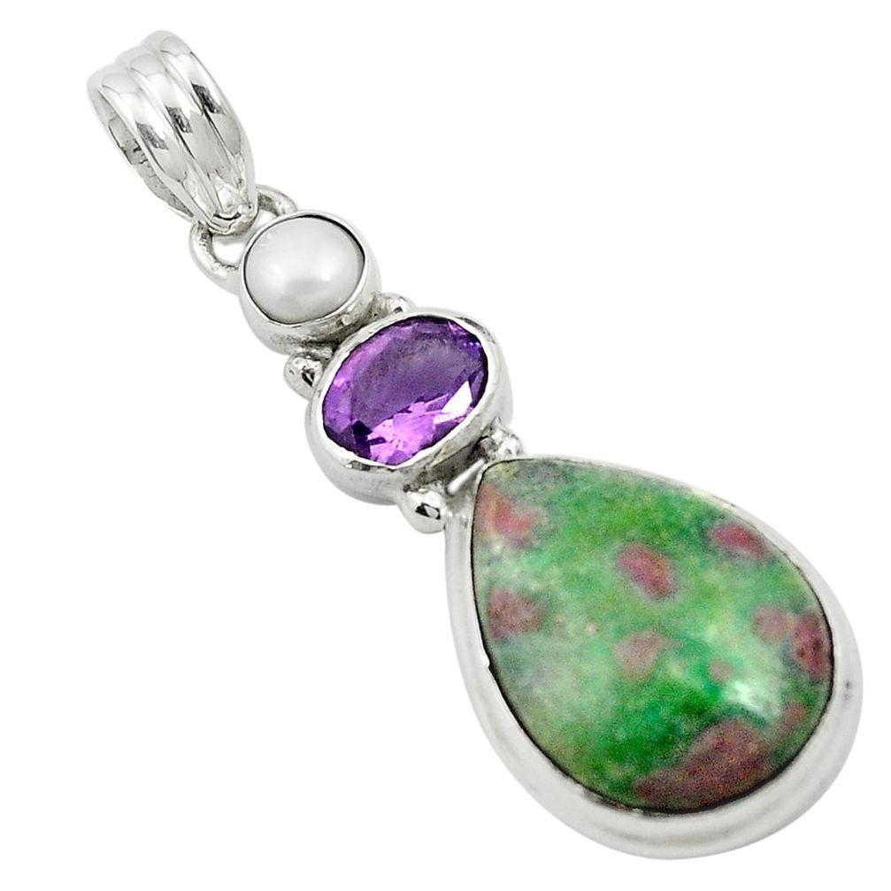 Natural pink ruby in fuchsite amethyst 925 silver pendant jewelry m57688