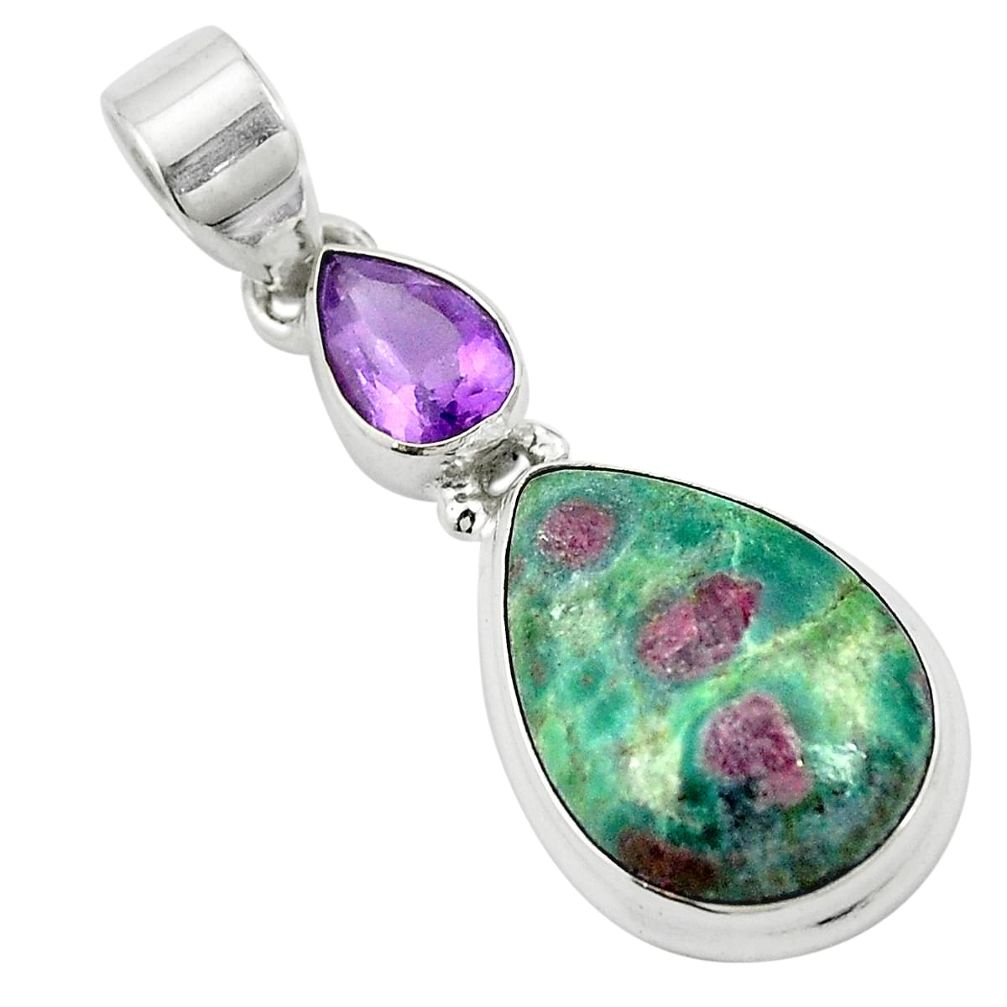 Natural pink ruby in fuchsite amethyst 925 silver pendant jewelry m57695