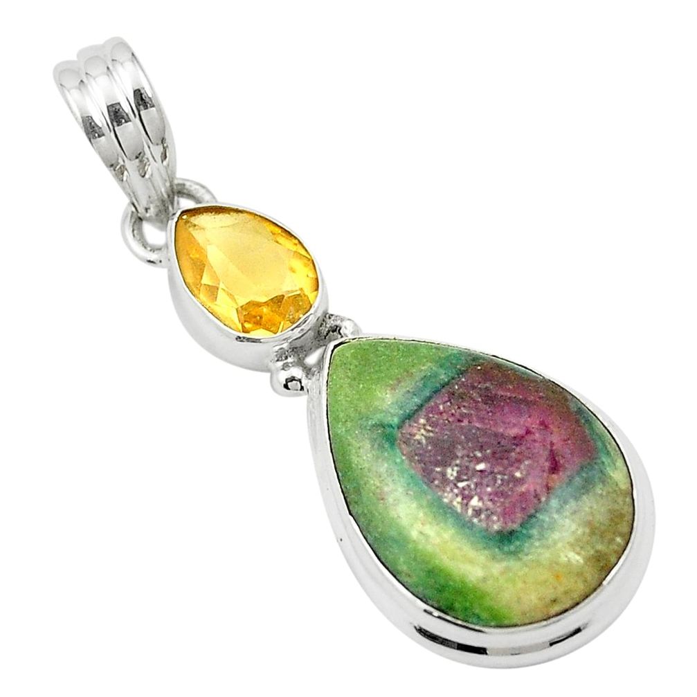 925 silver natural pink ruby in fuchsite citrine pendant jewelry m57697