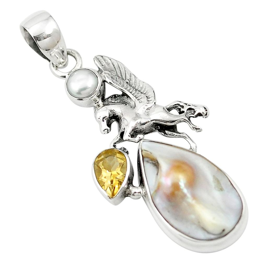 925 sterling silver natural white blister pearl citrine pendant m57704