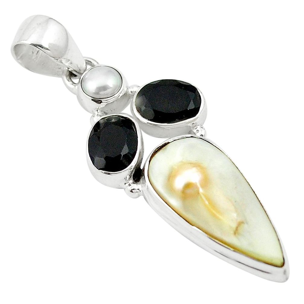 Natural blister pearl onyx 925 sterling silver pendant jewelry m57707