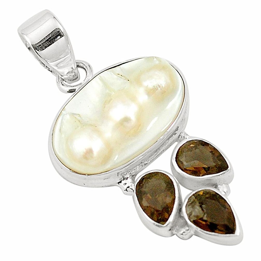 Natural blister pearl smoky topaz 925 sterling silver pendant m57709