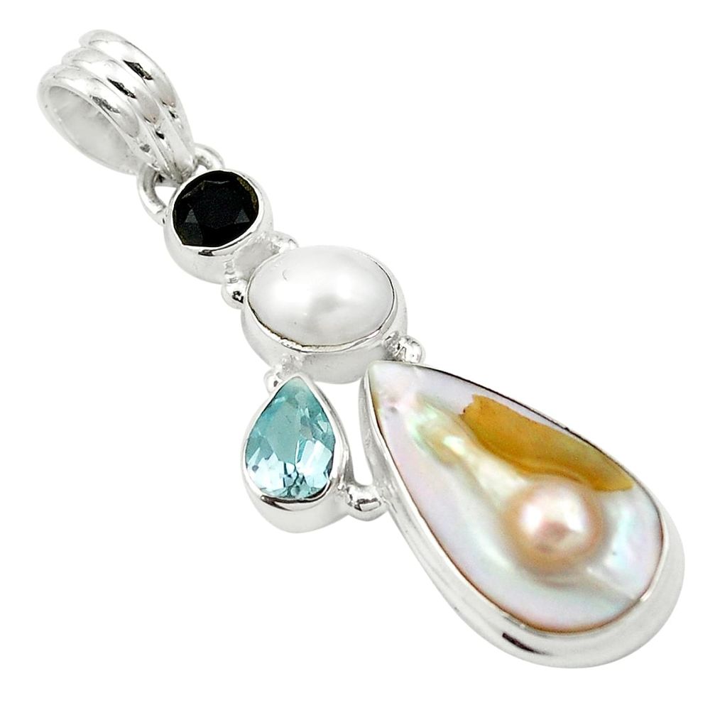 Natural blister pearl onyx 925 sterling silver pendant jewelry m57711