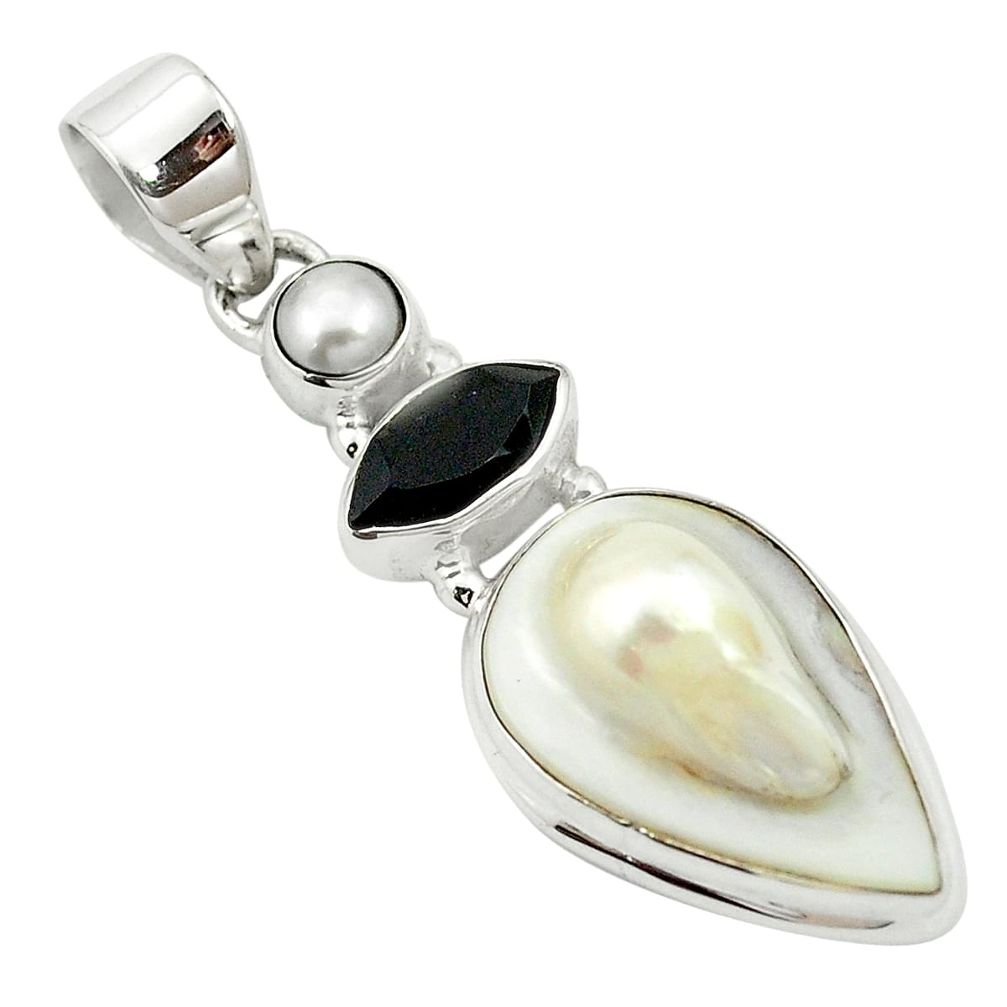 Natural white blister pearl onyx 925 sterling silver pendant jewelry m57718