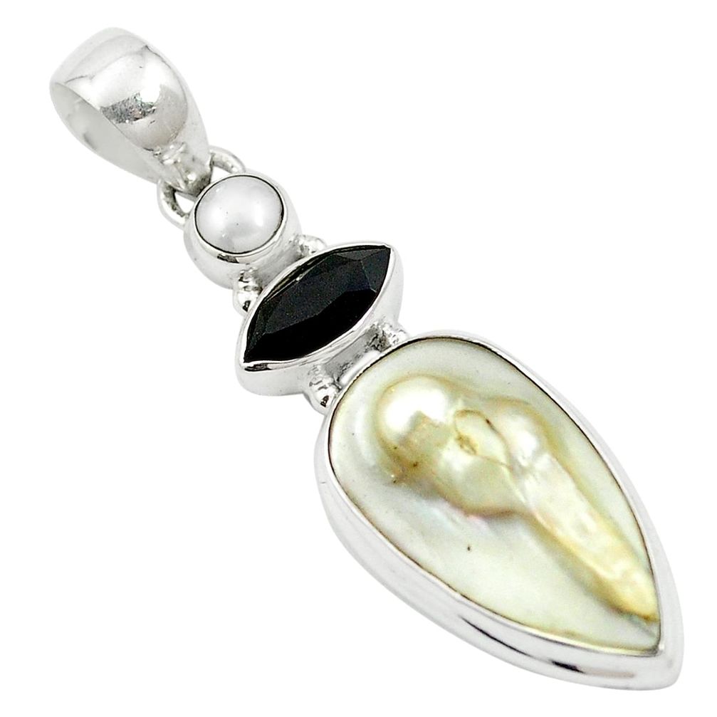 Natural white pearl onyx 925 sterling silver pendant jewelry m57721