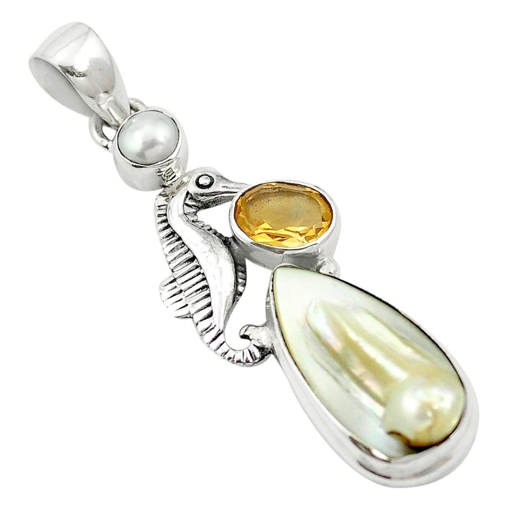 925 sterling silver natural white pearl citrine seahorse pendant jewelry m57724