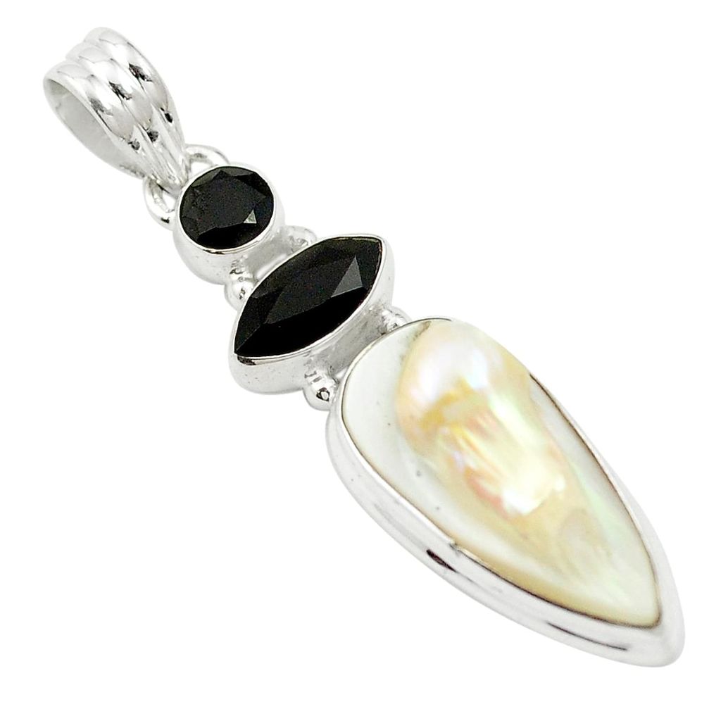Natural white pearl onyx 925 sterling silver pendant jewelry m57725