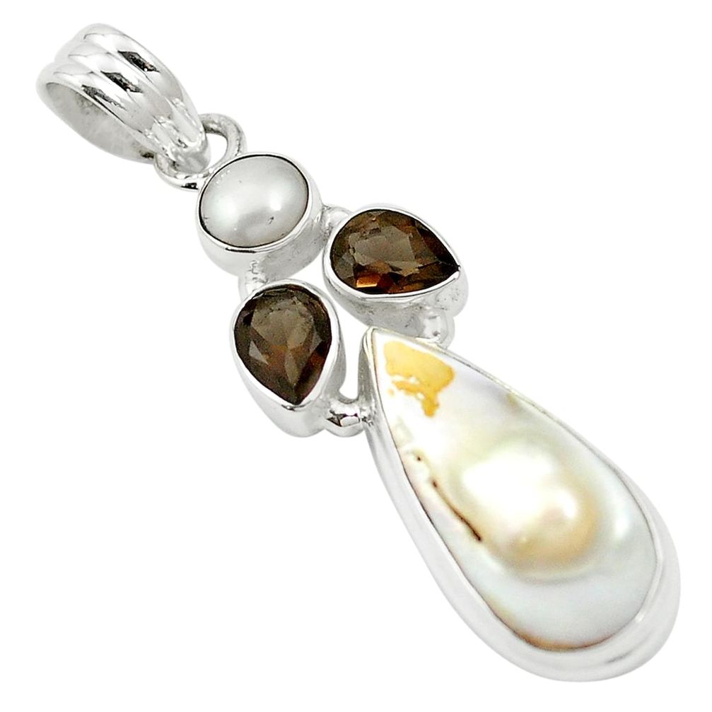 Natural white pearl smoky topaz 925 sterling silver pendant m57727