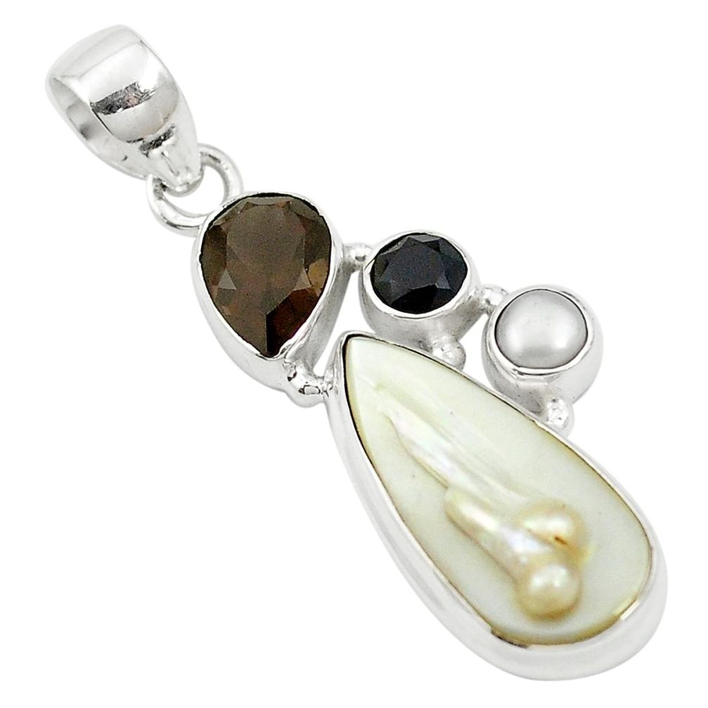 Natural white pearl smoky topaz 925 sterling silver pendant m57728