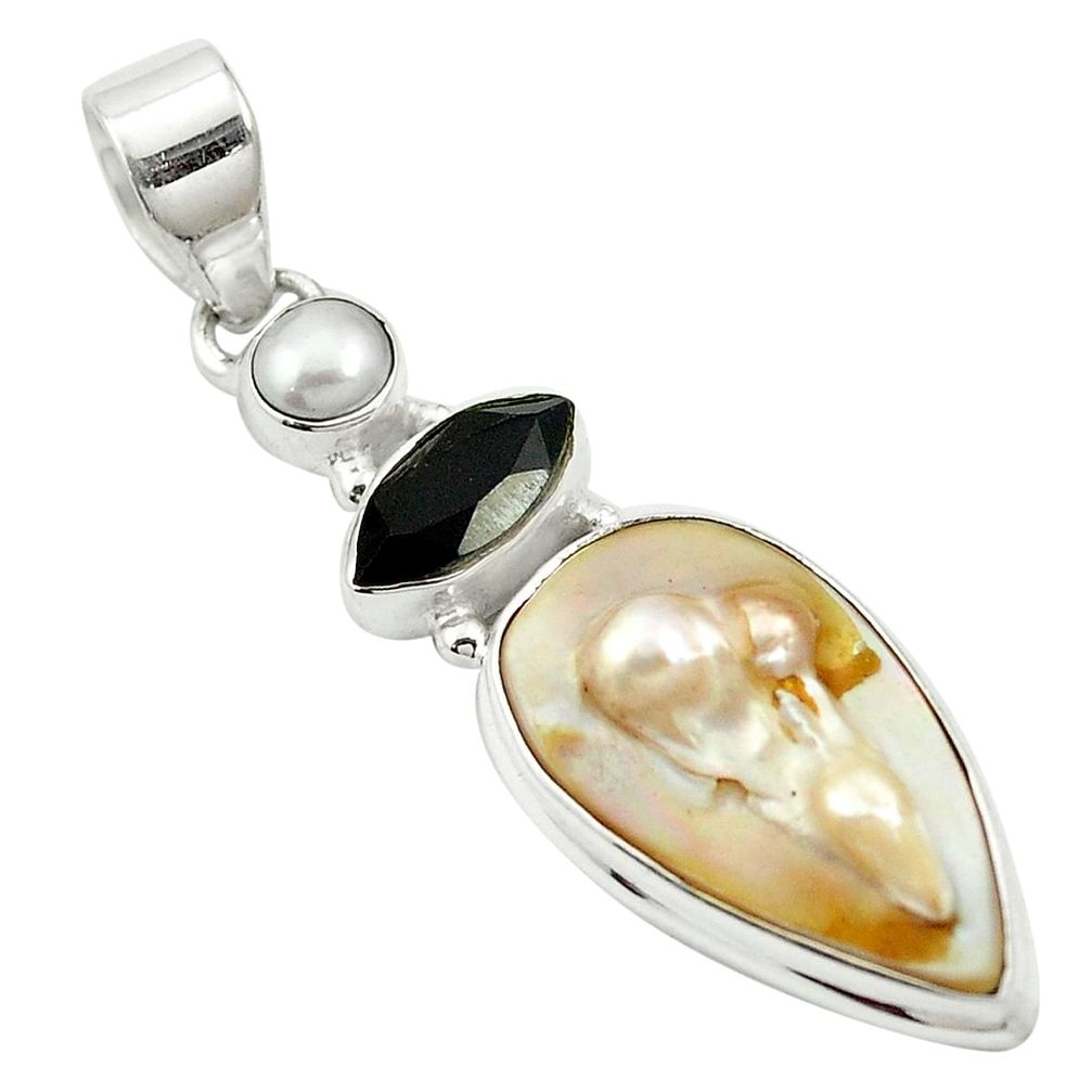 925 sterling silver natural white pearl black onyx pendant jewelry m57729
