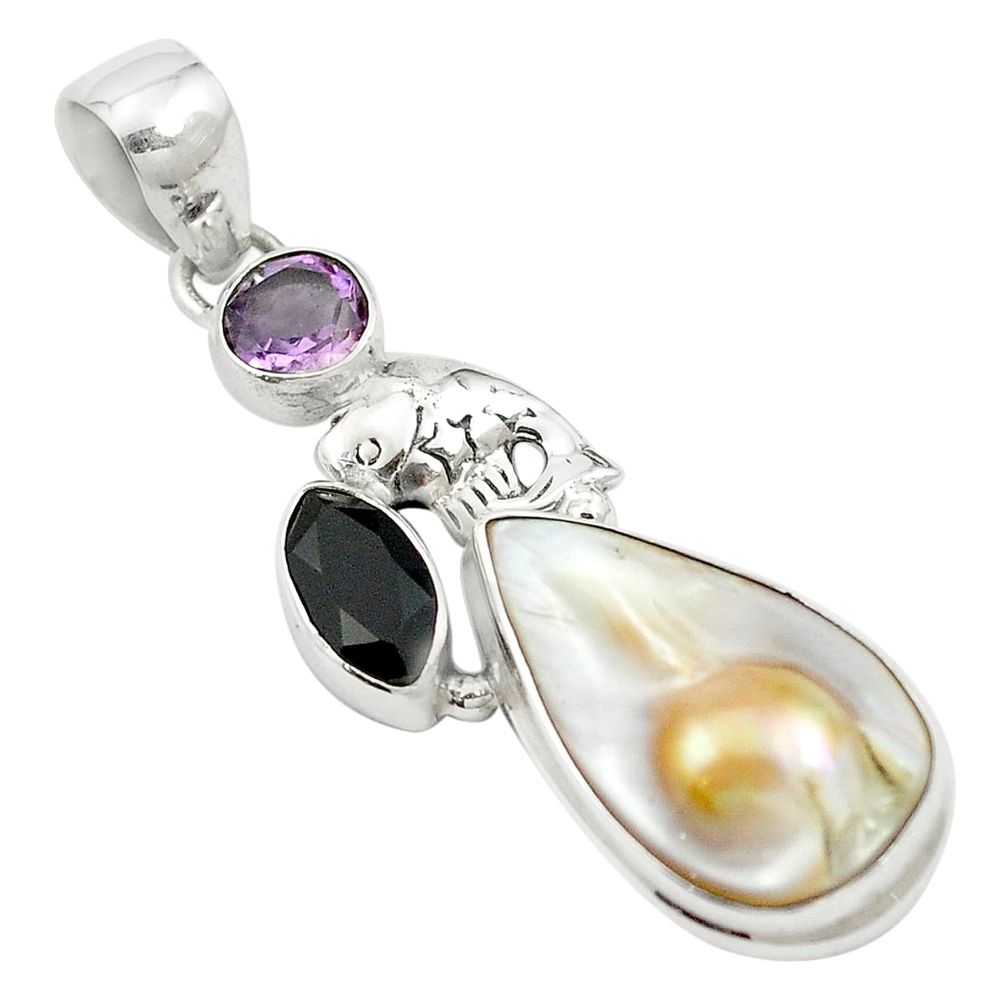 Natural white pearl amethyst 925 sterling silver pendant jewelry m57731